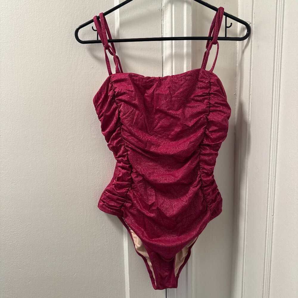 Cupshe Glitter Maroon Ruched Compression One-Piece Swimsuit